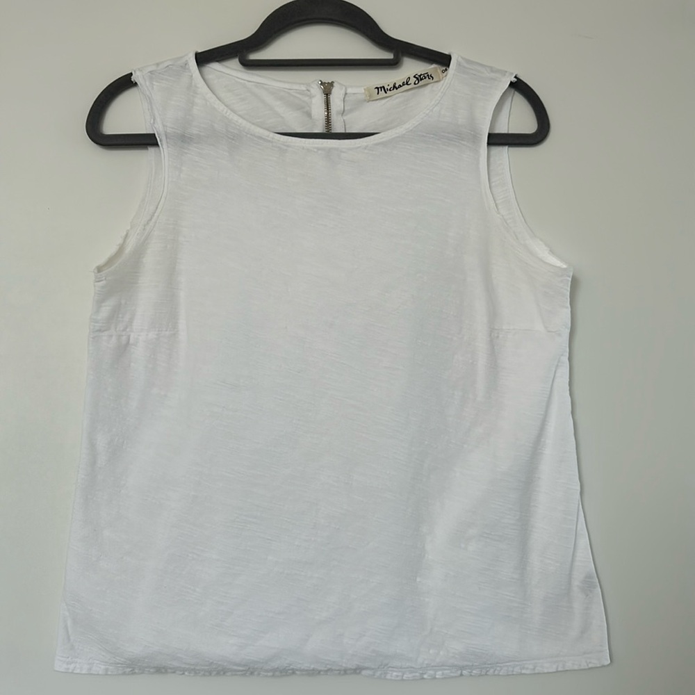Michael Stars White Slub Cotton Tank w/ Back Zip One Size EUC